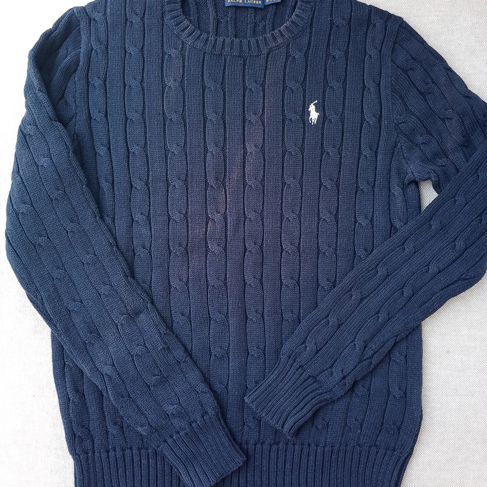 Ralph Lauren Blue Crewneck Cable-Knit Sweater